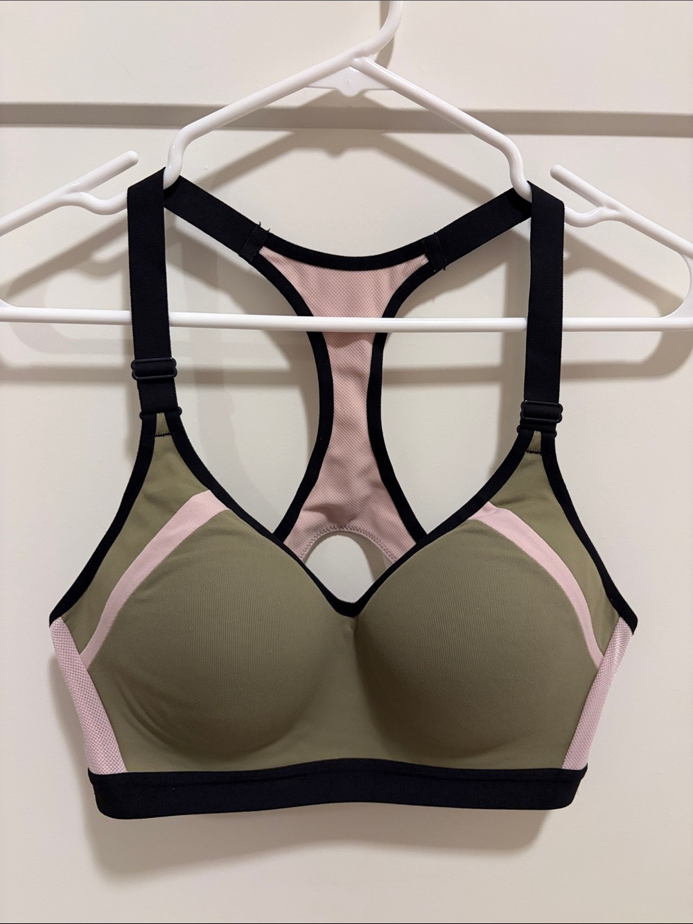 Victoria's Secret Olive Green and Light Pink Racerback Sports Bra